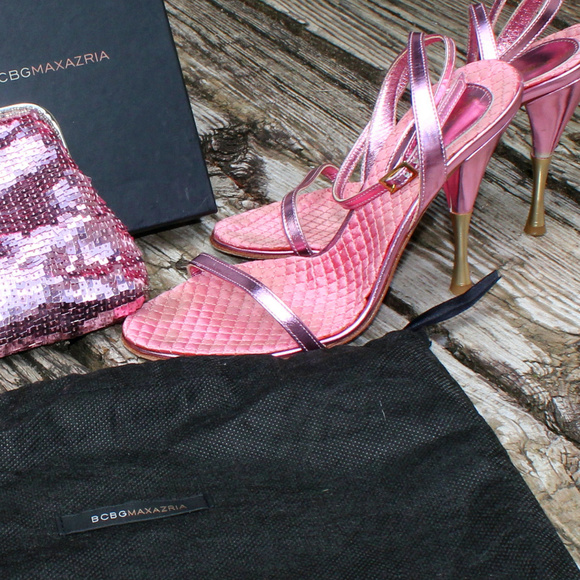 BCBG Ankle Strap Metallic Pink Stiletto Sandals - Picture 2 of 8